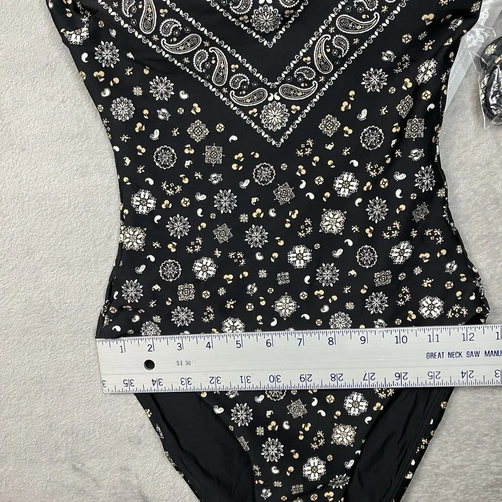 J Crew Classic Sculpt Gemma One Piece Swimsuit 6 Black Bandana Convertible CS577